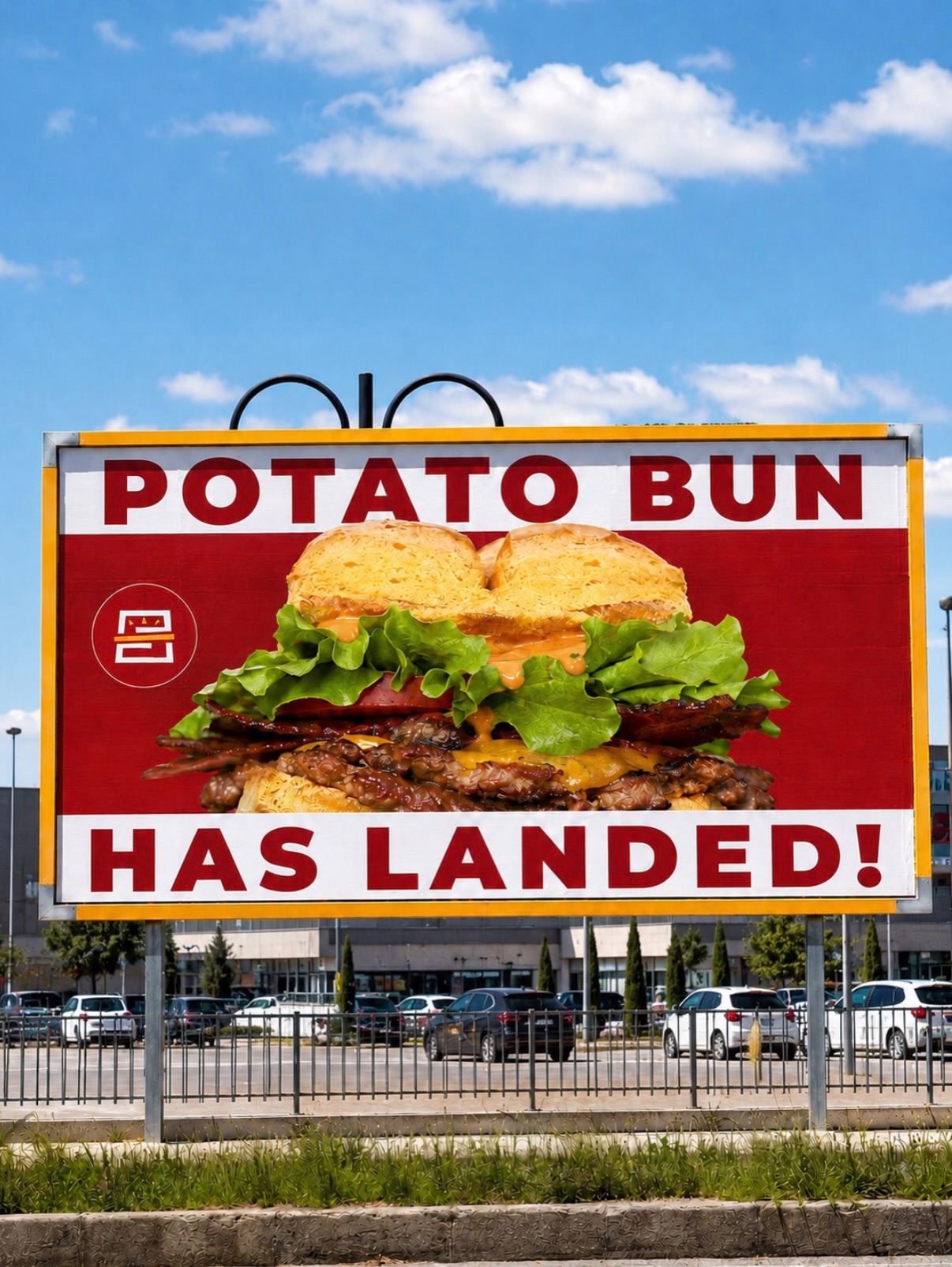 Cartellone pubblicitario Slyder Burger: "Potato bun has landed!"